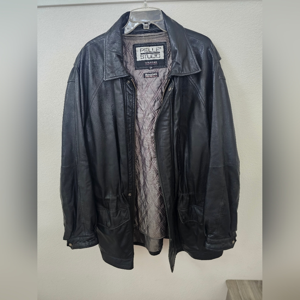 Vintage Wilsons Leather Pelle Studio Black Leather Parka Jacket Thinsulate XL